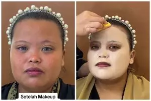 Bak beda orang, transformasi wajah tembem ini jadi tirus bak difiller usai dirias glamour makeup