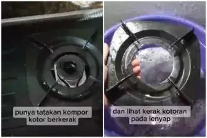 Tatakan kompor berkerak sekarang tak perlu direndam air panas, trik ini bikin bersih dengan cepat