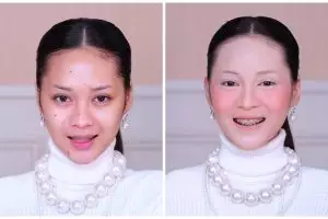 Wanita ini recreate makeup ala Syahrini yang elegan dan glamor, transformasinya bikin lupa wajah asli