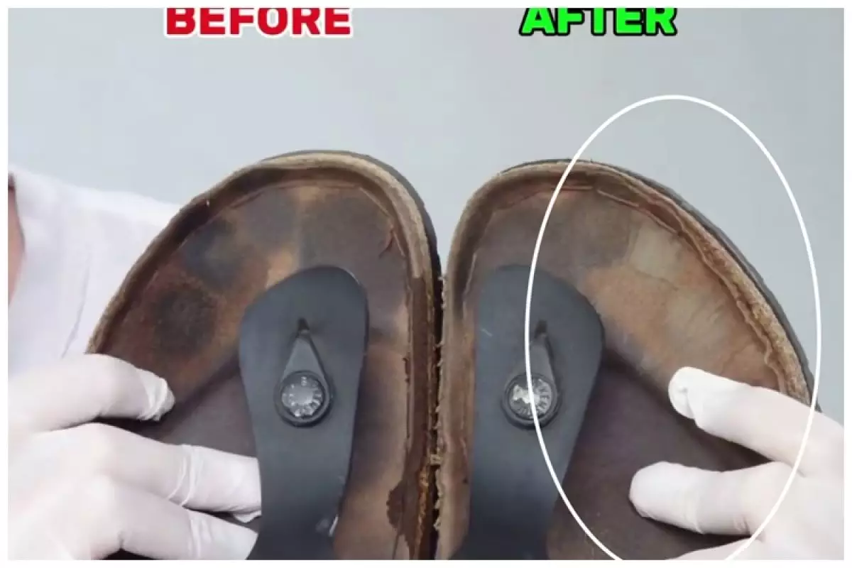 Cara bersihkan noda hitam bekas kaki di sandal kulit lama jadi kinclong, pakai 2 bahan dapur