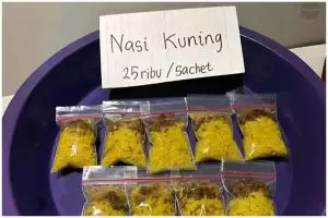 15 Potret lucu nasi kuning dengan bentuk antimainstream, ada yang kemasan sachet kecil