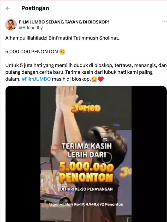 Raup 5 juta penonton, Jumbo masuk dalam daftar film Indonesia terlaris sepanjang masa © 2025 brilio.net Raup 5 juta penonton, Jumbo masuk dalam daftar film Indonesia terlaris sepanjang masa © 2025 brilio.net