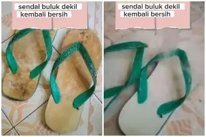 Sandal jepit buluk jamuran sekarang jadi kinclong kesat lagi, pakai trik cuma ditambah 1 bahan dapur