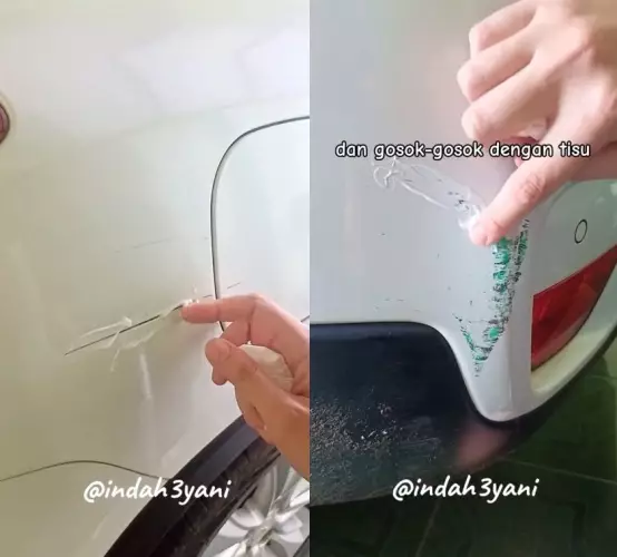 trik atasi mobil baret pakai bahan sederhana © TikTok trik atasi mobil baret pakai bahan sederhana © TikTok