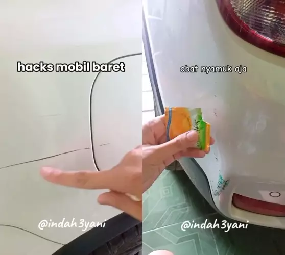 trik atasi mobil baret pakai bahan sederhana © TikTok trik atasi mobil baret pakai bahan sederhana © TikTok