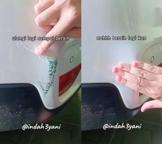 trik atasi mobil baret pakai bahan sederhana © TikTok trik atasi mobil baret pakai bahan sederhana © TikTok