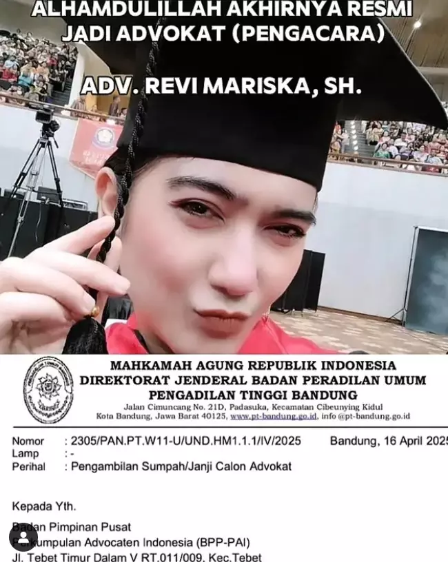 Revi Mariska Genta Buana kini jadi advokat © berbagai sumber Revi Mariska Genta Buana kini jadi advokat © berbagai sumber