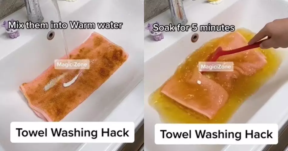 Trik mencuci handuk penuh noda agar kinclong © TikTok
