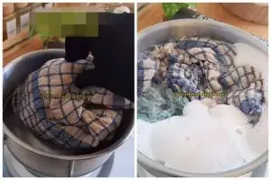 Nggak pakai sabun, begini trik sederhanan mencuci lap dapur kumal dan berminyak gunakan 1 bahan dapur