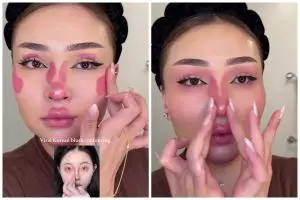 Awalnya tampak nge-blok, wanita ini jajal hacks contouring pakai blush on cream, hasilnya bikin takjub