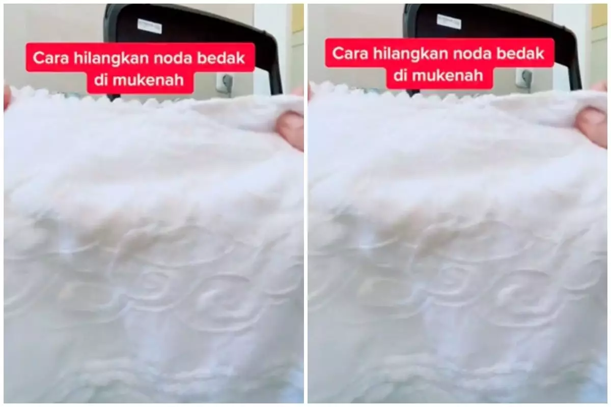Bedak menempel di mukena saat dipakai, trik emak-emak bersihkan noda kuning ini ampuh abis