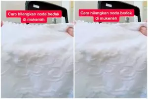 Bedak menempel di mukena saat dipakai, trik emak-emak bersihkan noda kuning ini ampuh abis