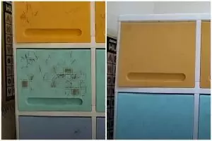 Cuma andalkan 1 alat mandi, begini cara mudah hilangkan noda coretan pulpen di lemari plastik