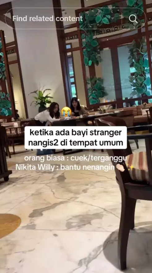 Nikita Willy bantu tenangkan bayi orang tantrum © TikTok Nikita Willy bantu tenangkan bayi orang tantrum © TikTok