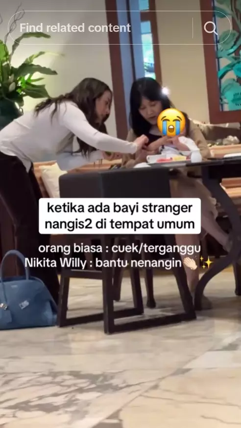 Nikita Willy bantu tenangkan bayi orang tantrum © TikTok Nikita Willy bantu tenangkan bayi orang tantrum © TikTok
