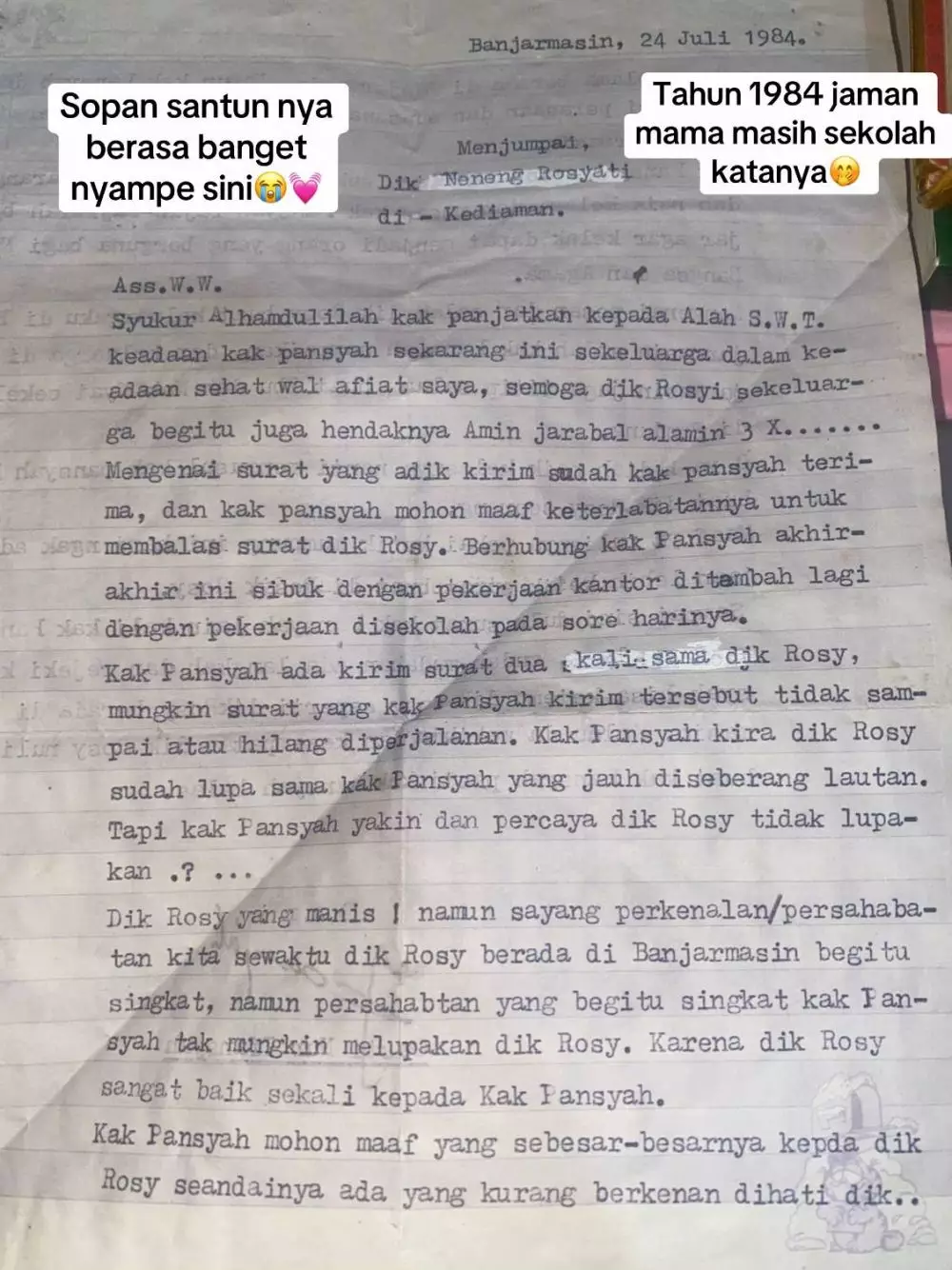 Wanita ini temukan surat dari gebetan mamahnya © TikTok