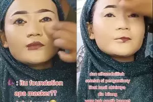 Hasilnya flawless tak bikin warna kulit berubah, pengantin ini dirias MUA bak pakai topeng foundation