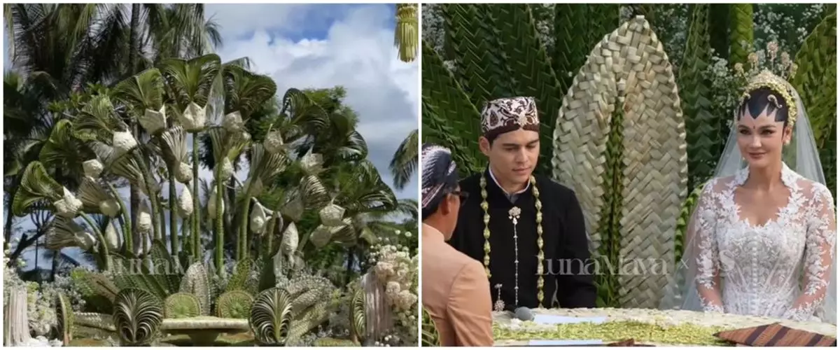 9 Potret dekorasi akad nikah Luna Maya dan Maxime Bouttier, desain anyaman janurnya bikin salah fokus