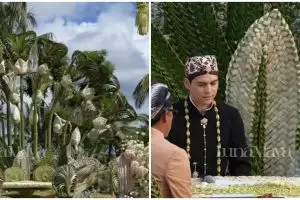 9 Potret dekorasi akad nikah Luna Maya dan Maxime Bouttier, desain anyaman janurnya bikin salah fokus