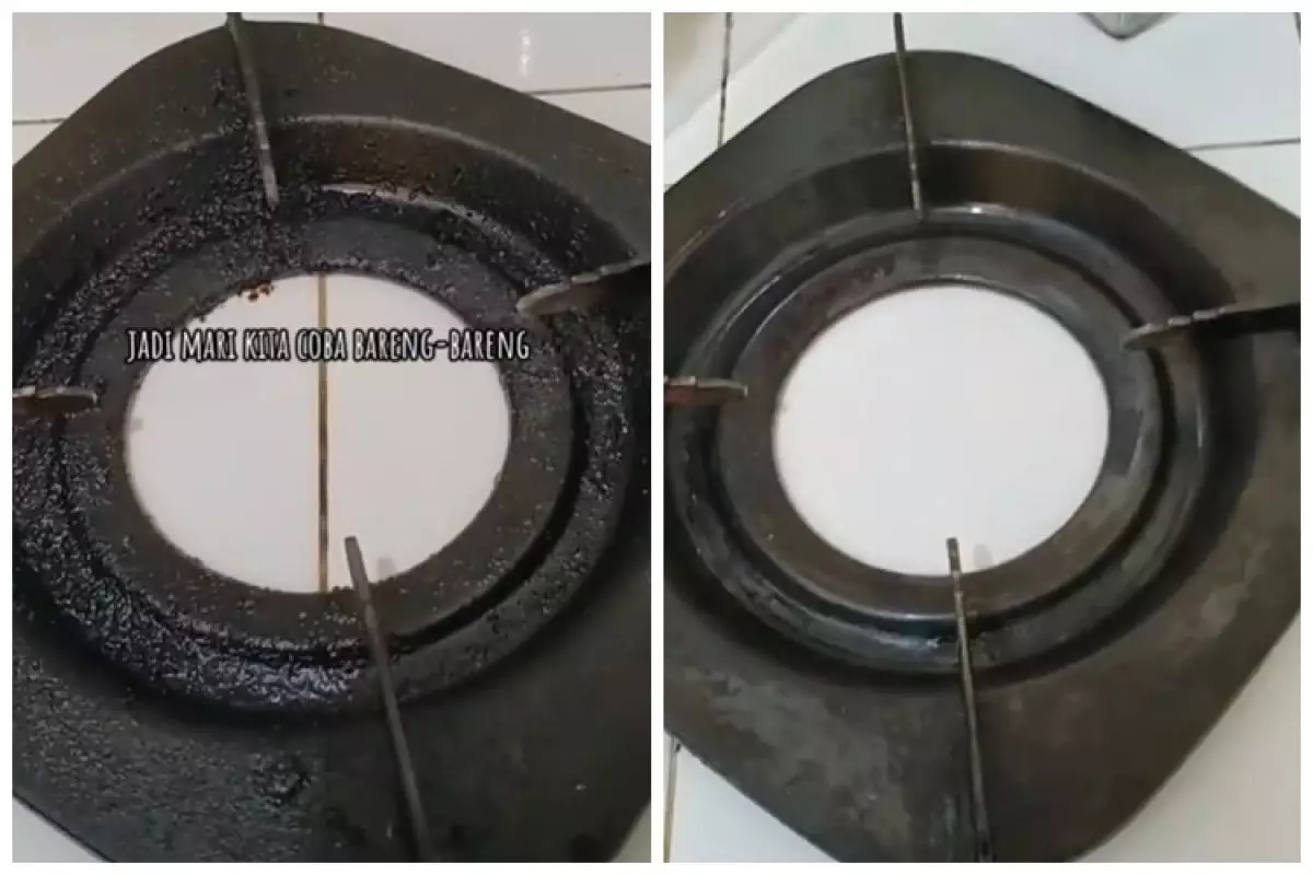 Tungku kompor gas penuh kerak kembali bersih dalam 10 menit, pakai trik tanpa repot direndam air