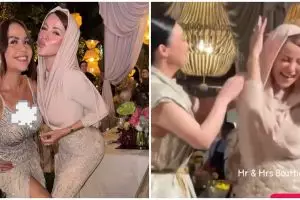 9 Potret Olla Ramlan hadiri resepsi nikah Luna Maya dan Maxime Bouttier, gaya hijabnya jadi sorotan