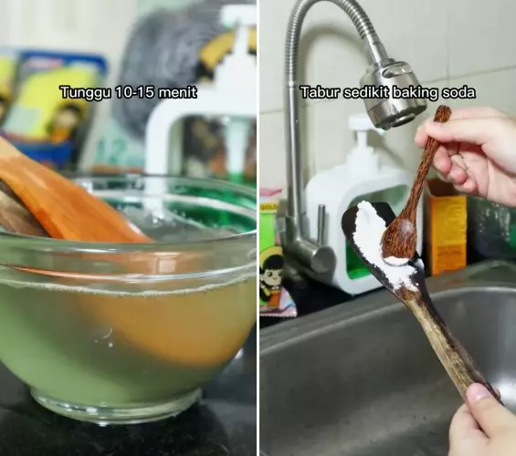 cuci spatula kayu pakai baking soda © 2025 TikTok