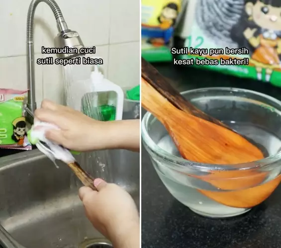 cuci spatula kayu pakai baking soda © 2025 TikTok