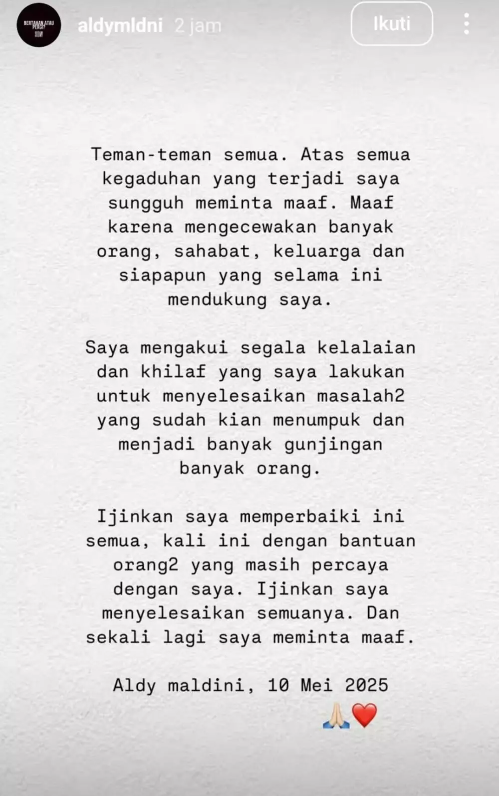 Viral Aldy eks CJR nilep uang fans © berbagai sumber Viral Aldy eks CJR nilep uang fans © berbagai sumber