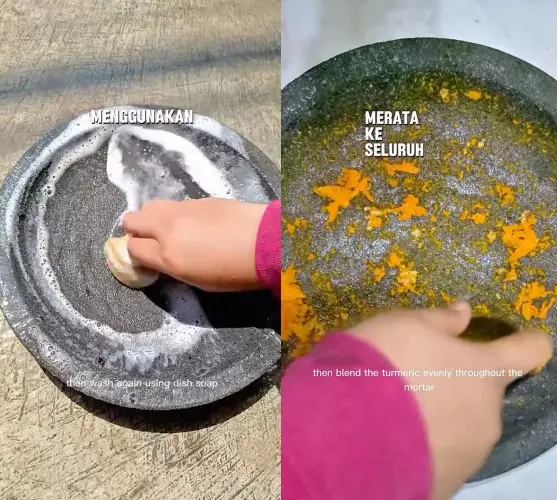 trik bersihkan cobek sekarang agar higienis © YouTube trik bersihkan cobek sekarang agar higienis © YouTube