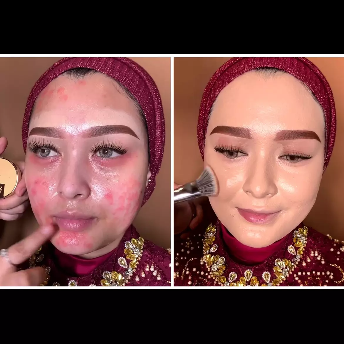 Wajah kemerahan akibat jerawat, transformasi cewek ini tampak mulus dan manglingi pakai glamor makeup