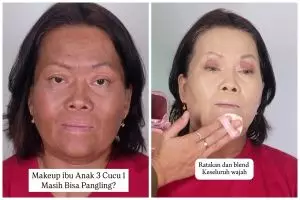 Cuma bermodal cushion, MUA ini sukses ubah tampilan ibu 3 anak jadi tampak muda pakai soft nude makeup