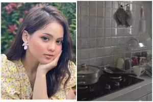 11 Potret sudut dapur minimalis putri d'academy, ada 'kulkas sultan' tinggi nyaris 2 meter