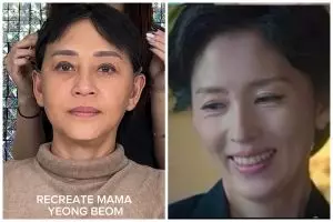 Recreate makeup ala seleb Korea, transformasi ibu-ibu ini disebut mirip banget bak pinang dibelah dua