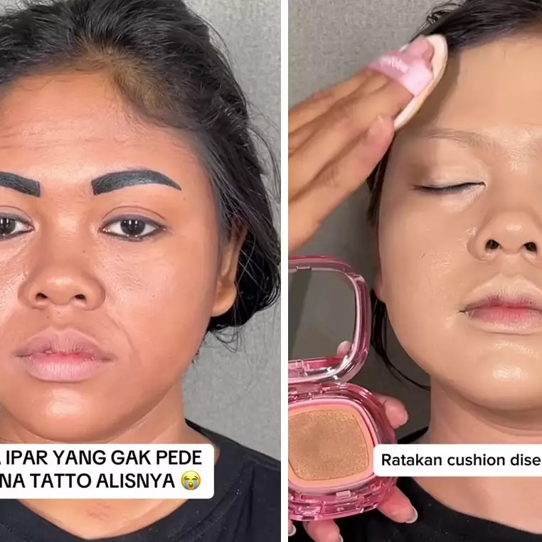 Nggak pede karena tatto alis, transformasi makeup cewek dirias semi-bold ini bikin lupa wajah asli