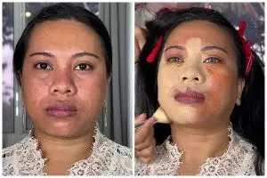 Wajah bulat auto tirus alami, transformasi cewek pakai bold glamor makeup ini hasilnya ayu pol