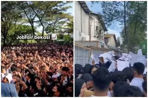 7 Potret lautan manusia ikut job fair di Bekasi diwarnai ricuh hingga banyak yang pingsan, bikin pilu