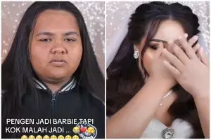 Perubahannya bikin takjub, transformasi makeup cewek chubby kulit sawo matang ini mirip boneka Barbie
