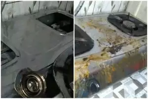 Trik melunturkan noda kerak dan karat di kompor tanpa diberi baking soda, cuma pakai 2 bahan dapur