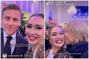 Jadi MC lawatan presiden Prancis ke Indonesia, Ajeng Kamaratih dapat kecupan dari Brigitte Macron