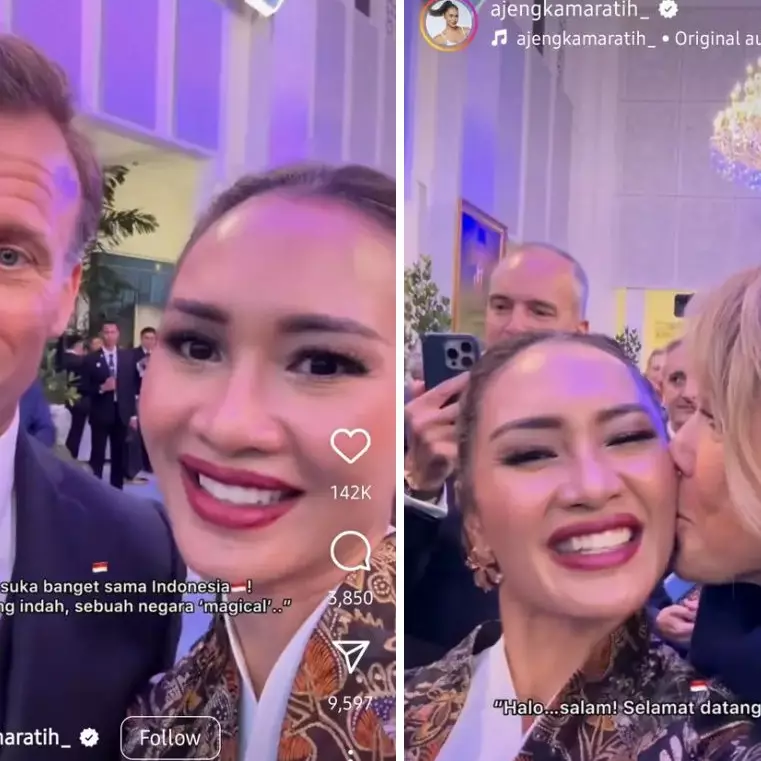 Jadi MC lawatan presiden Prancis ke Indonesia, Ajeng Kamaratih dapat kecupan dari Brigitte Macron