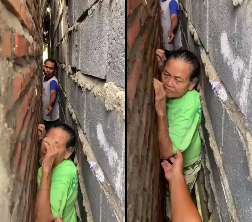 damkar bantu nenek terjebak di celah tembok  © 2025 TikTok