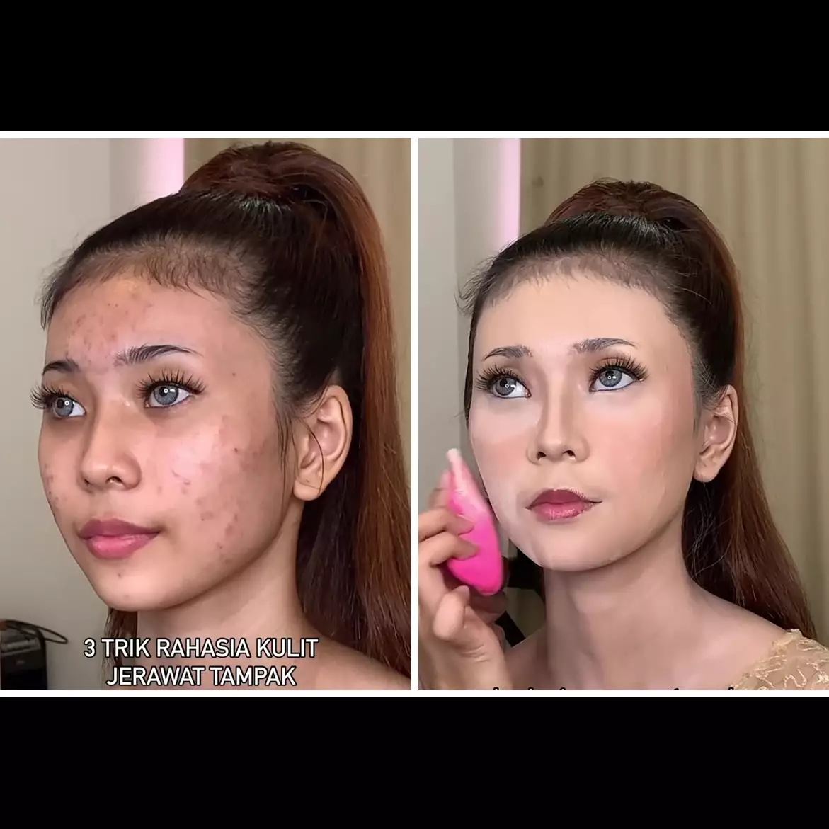 Transformasi cewek berjerawat dimakeup bold ini tampak halus bak tanpa tekstur, MUA bongkar rahasianya