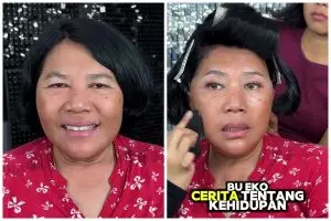 Transformasi guru SD dirias soft classic makeup ini bikin pangling, hidung jambu jadi auto mancung