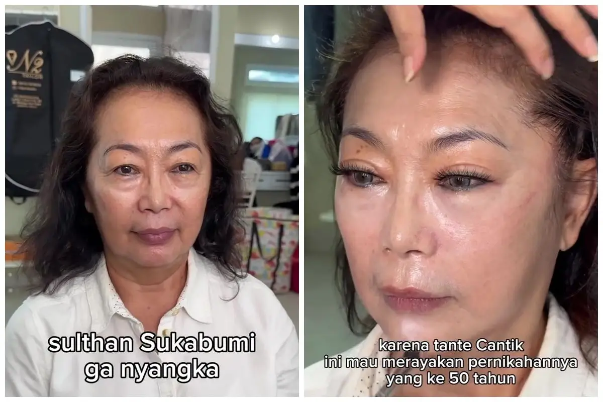 Wedding anniversary ke-50, transformasi ibu-ibu dirias bold ini endingnya malah bak pengantin baru