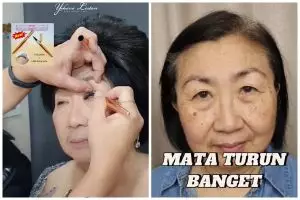 Kelopak mata turun akibat kulit kendur, transformasi ibu-ibu dirias ini eye look-nya bulat bak boneka