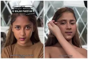 Transformasi cewek Pakistan dirias MUA  dengan douyin makeup, hasilnya natural tanpa ubah warna kulit
