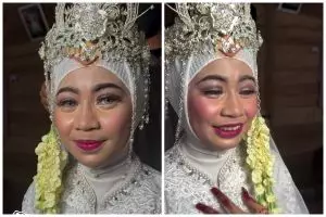 Tak puas dengan makeup awal, transformasi pengantin dirias ulang ini hasilnya kontras bak beda orang