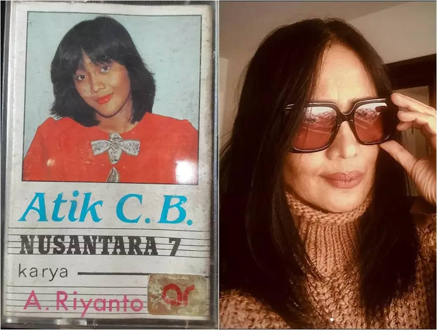 Atiek CB dulu saat jadi model sampul kaset dan kini © 2022 Instagram 