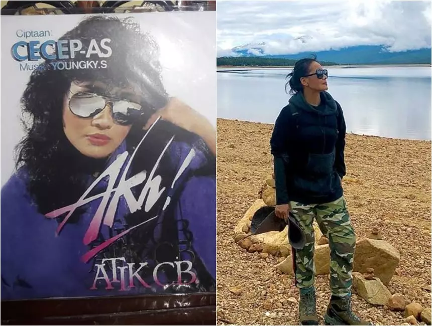 Atiek CB dulu saat jadi model sampul kaset dan kini © 2022 Instagram 