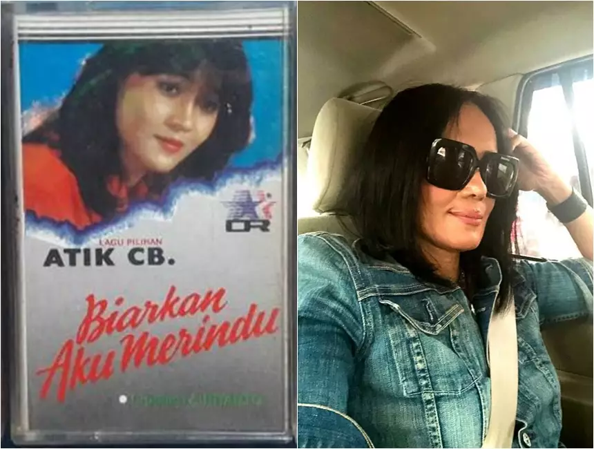 Atiek CB dulu saat jadi model sampul kaset dan kini © 2022 Instagram 